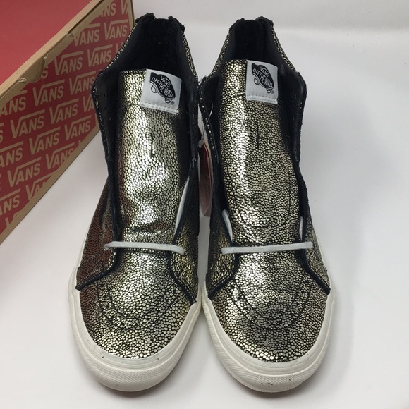 VANS SK8 hi slim zip Gold Black Hip Shoes 8.5 10 - Picture 2 of 5
